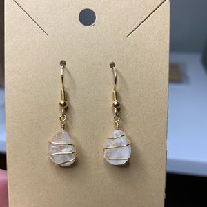 Rose Quartz Wrapped Gold Dangly Earrings